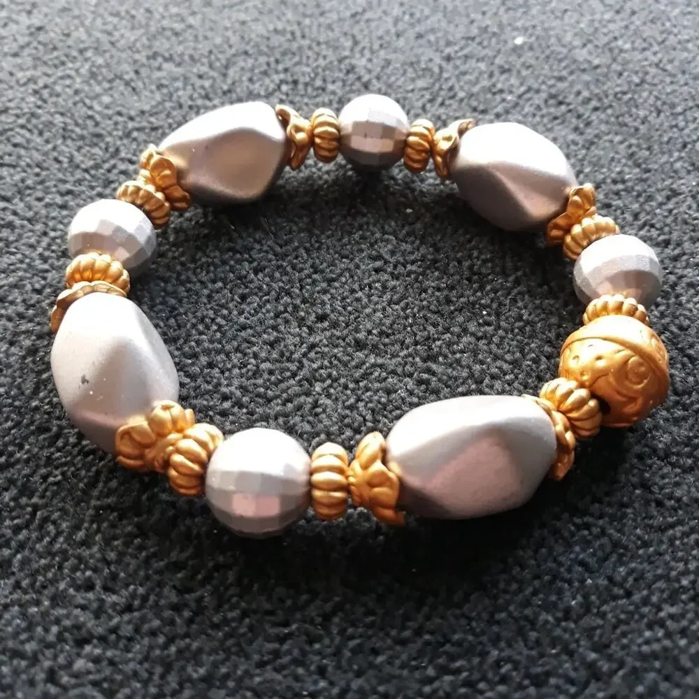 Stretch Bracelet Gold & Silver Disco Ball Beads